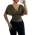 thumbnail image 7 of adaychics Women's Ruched Wrap Tops Deep V Neck Dolman Sleeve Sexy Summer Casual Cinched Waist Tunic Tops for Dating, 7 of 7