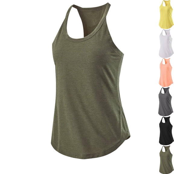 Admvng Tops for Women Trendy Summer Sexy Round Neck Short Sleeves Top Back Fold External Yoga Exercise Vest S-2XL