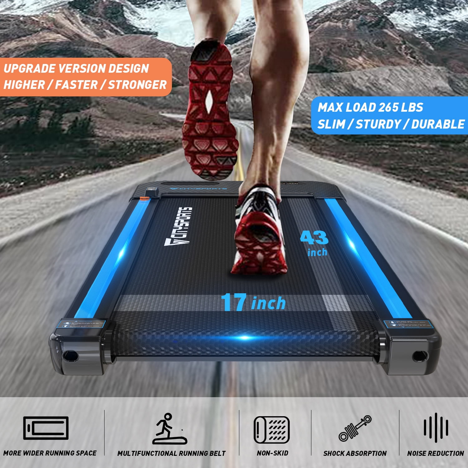 Gearstone Treadmills for Home, CITYSPORTS Walking Pad Treadmill with Audio Speakers, Slim & Portable