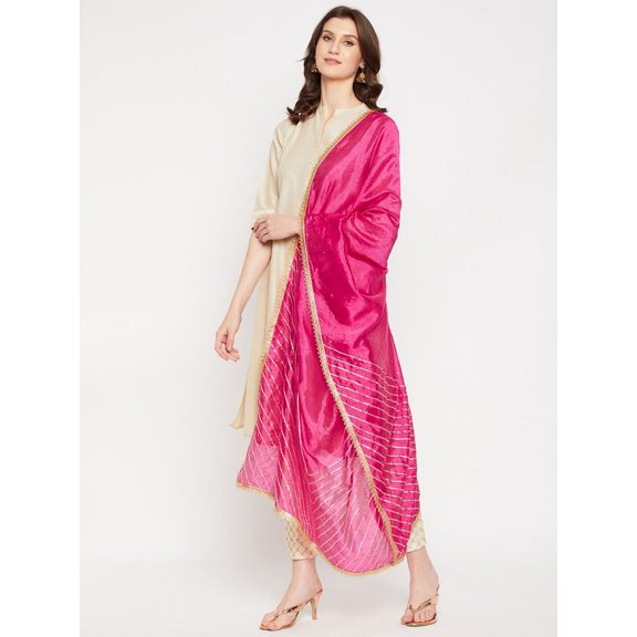 eloria Woman's Indian Ethnic Chunni, Silk Blend Magenta Dupatta, Stole, Scarf Shawl Wrap