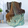 thumbnail image 4 of Winter Soft Flannel Fleece Throw Blanket, Skier Running Dog in the Forest Winter Season Snow and Dead Nature, Cozy Plush for Indoor and Outdoor Use, 50" x 70", Orange Brown Seafoam, by Ambesonne, 4 of 5