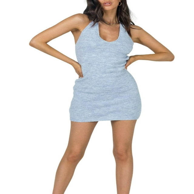 MesaSe Impression Tricot Robe Bodycon pour les Femmes Y2K Évider Robes Sans Manches Robe de Plage d'Été
