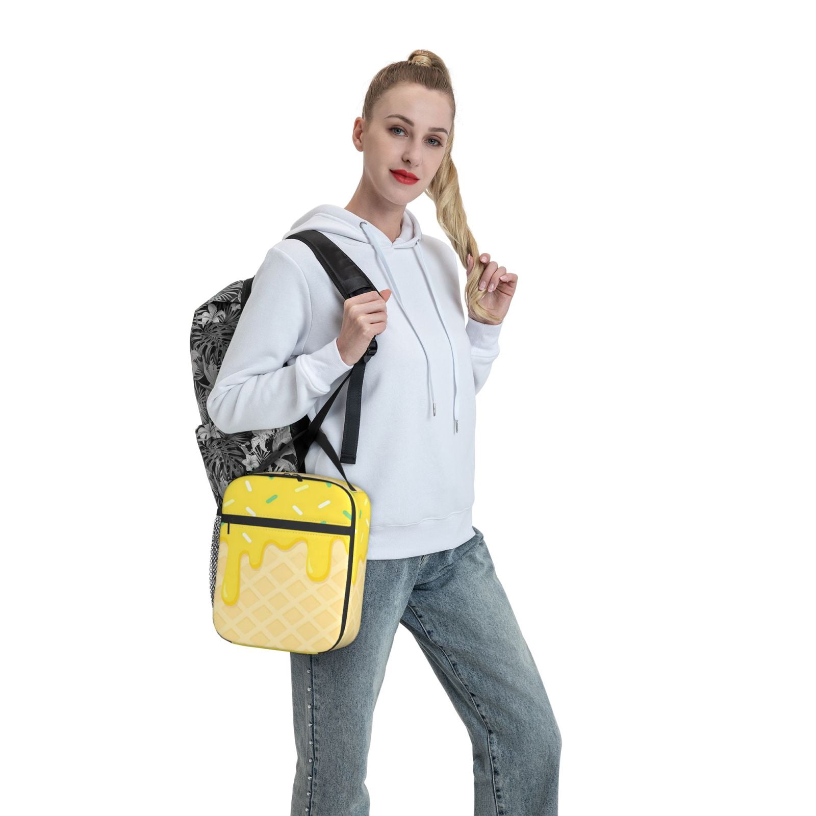 Lunch Bag For Women Men Insulated Portable Lunch Box Bento Box Office Picnic Travel Cooler Bag Ice Cream Yellow