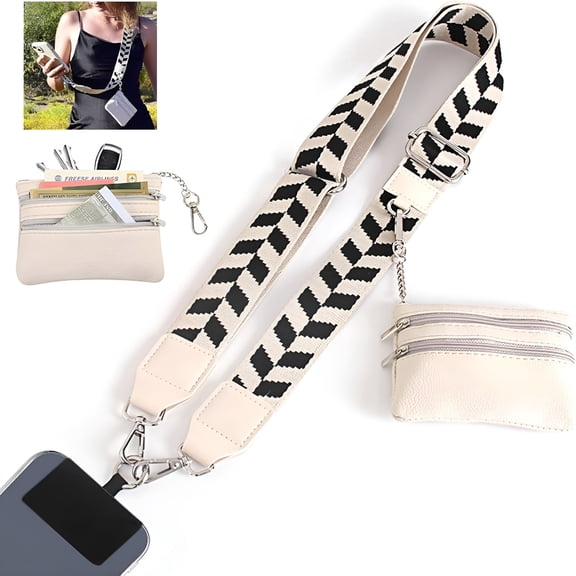 GASTROPOD Clip and Go Strap for Phone with Wallet Crossbody, Adjustable Phone Strap with Wallet, Phone Strap with Zippered Pouch, Crossbody Phone Strap for All Phones, Beige Green