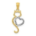 thumbnail image 4 of 14k Gold Two-tone Solid Polished Cat with heart Charm Pendant, 4 of 7
