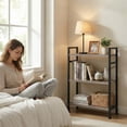 thumbnail image 2 of Atilioo 3 Tiers Bookcase, Wood Bookshelf Tall Display Shelves Storage Organizer for Bedroom, Living Room & Home Office, Gray, 2 of 9
