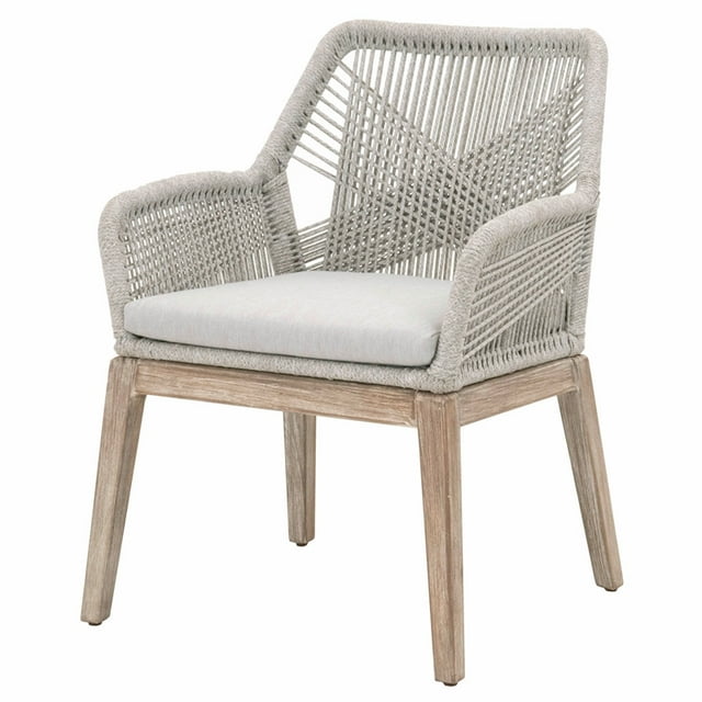 Maklaine Rope Weave Patio Dining Arm Chair in Natural Gray (Set of 2)
