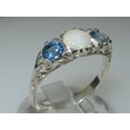 thumbnail image 2 of LBG British Made VINTAGE style Solid 10K White Gold Natural Opal & Blue Sapphire Trilogy Ring, 2 of 7