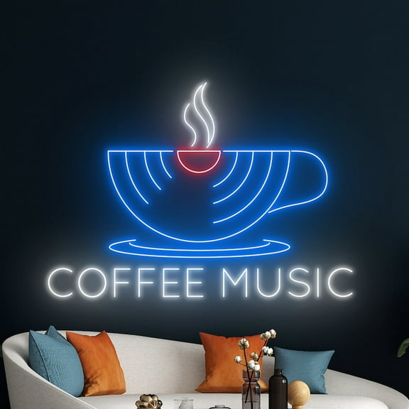 Handmadetneonsign Coffee Music Neon Sign, Coffee Cup Record Disc Wall Decor, Coffee Cup Disc Wall Decor