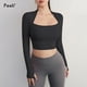 thumbnail image 2 of Camisas de Yoga para mujer, Tops cortos de gimnasia, Top deportivo de manga larga para gimnasio con almohadilla, camisetas transpirables para correr, ropa de entrenamiento y Yoga, 2 of 5
