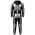 thumbnail image 3 of Krdevn Kids Halloween Skeleton Costume Onesie Boys Girls Bone Print Side Stripe Hooded Jumpsuit Zip Up One Piece Pajamas 5-6 Years,Black, 3 of 5