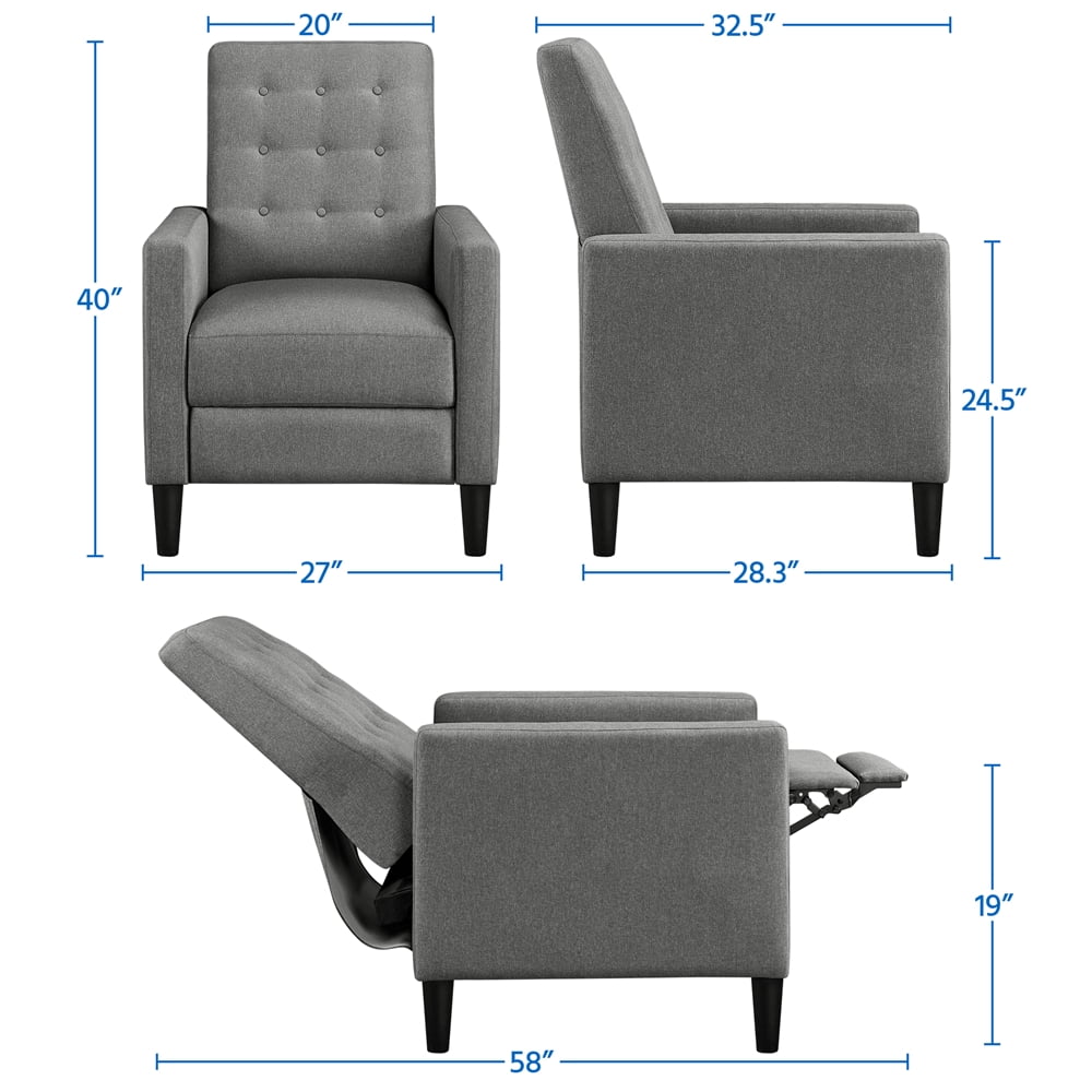 Alden Design Modern Tufted Fabric Push Back Recliner with Pocket Spring, Gray