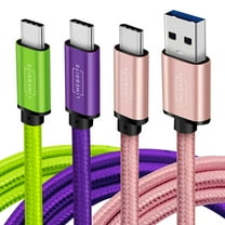 3-Pack of Limebrite 6 Feet Heavy-Duty Braided Fast Charging Cables for Samsung Galaxy S25/S24/S23/S22/S21/Ultra/Plus/FE, A03s/A14/A15/A23/A25/A35/A54 5G, Z Fold, Z Flip (Green, Purple, Pink Rose Gold