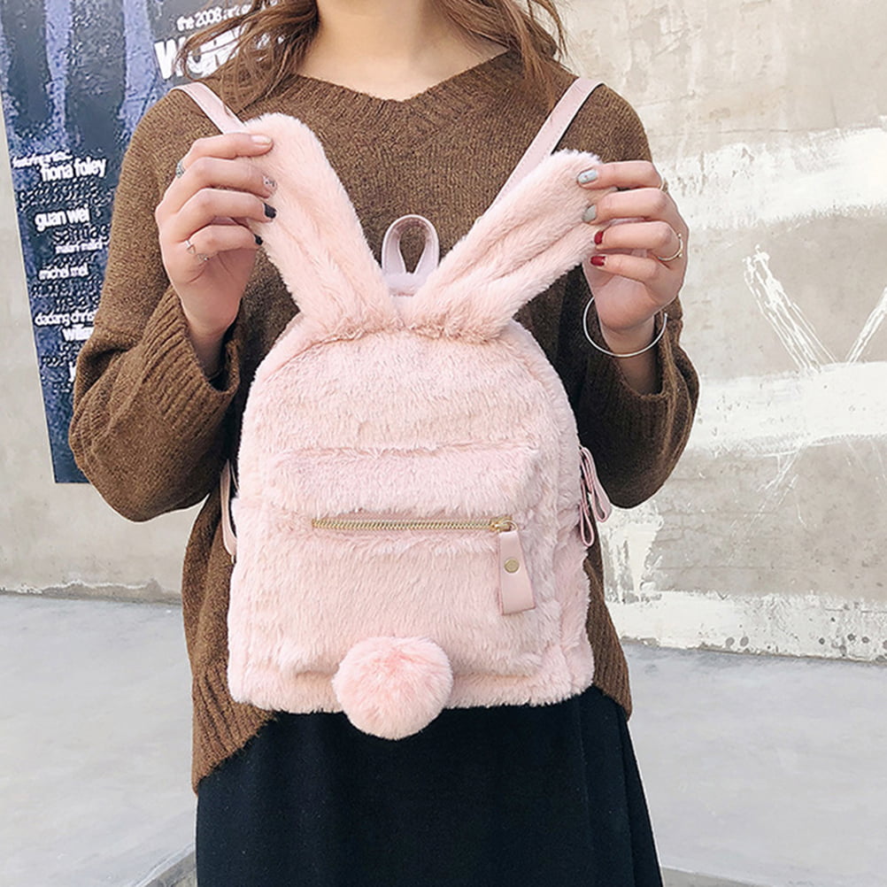 DIYOO Women Bunny Backpack Plush Mini Fluffy Rabbit Ear Backpack Fuzzy Bunny Satchel Casual Daypack for Girls, Women's, Size: As Shown, Pink