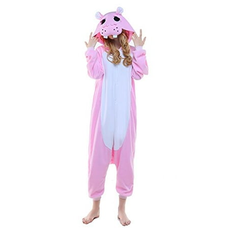 NEWCOSPLAY Adult Unisex Hippo Grassland Animals Image Onesie Costume (L, Pink