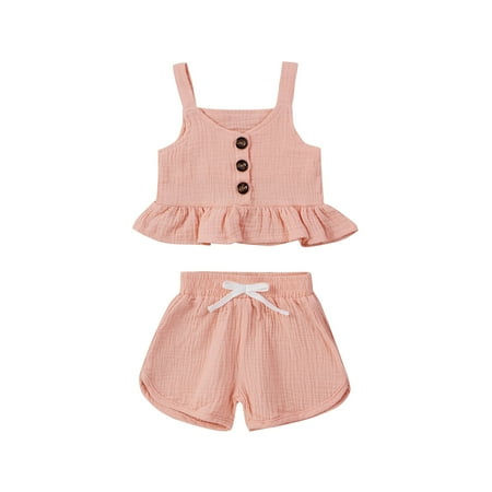 

EHTMSAK Infant Baby Toddler Children Girl Cami Top and Shorts Set Clothing Set Outfits Sleeveless Summer Pink 6M-4Y 80