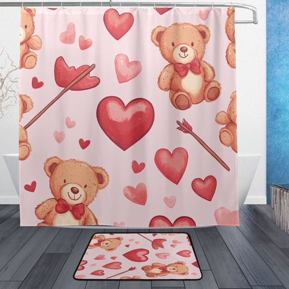 BZSMCE Shower Curtain and Bath Accessory Set,Sweetheart Bears Pattern