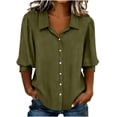 thumbnail image 2 of Neewe Womens Button Down Shirts Plain Lapel 3/4 Sleeve Tops Elegant Dressy Blouses Business Casual Outfits, 2 of 5
