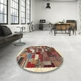 thumbnail image 3 of Ahgly Company Indoor Round Contemporary Brown Red Abstract Area Rugs, 6' Round, 3 of 6