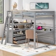 thumbnail image 2 of EUROCO Full Size Loft Bed with Desk and Shelf, Gray, 2 of 12