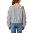thumbnail image 5 of BLVB Girls off the Shoulder Sweatshirt Cute Long Sleeve Crop Pullover Tops Bowknot Fall Fashion Clothes for Teen Girls(Gray,12-13 Years), 5 of 5