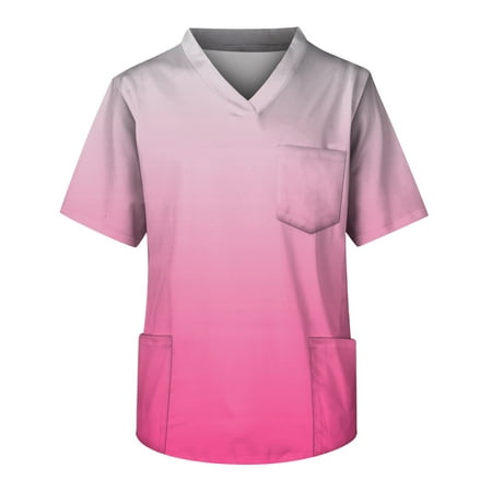 

Mlqidk Scrub Tops for Men Clearance Under $10 Men V Neck Gradient Print Scrub Top Working Uniform with Pocket Nurse Uniform Medical Scrub Shirts Pink XXXL