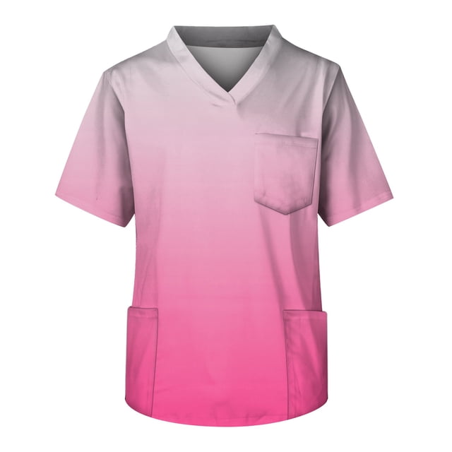 Men's Short Sleeve V Neck Gradient Print Chest Pocket Carer Top 4XL