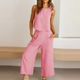 thumbnail image 6 of Dazajoo 2 Piece Linen Set for Women Plus Size Crew Neck Tank Tops Matching Wide Leg Capri Pants with Pockets 2025 Summer Beach Vacation Lounge Suits,Pink,XXL, 6 of 7