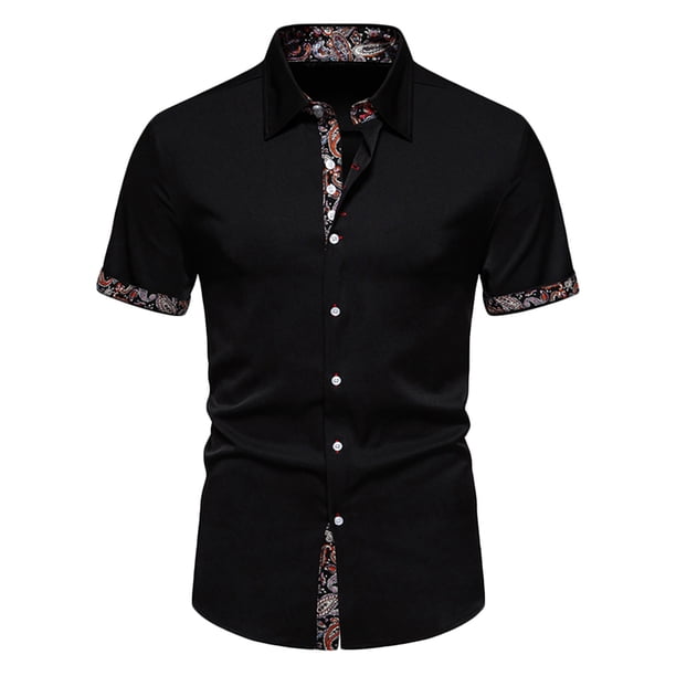Mens Manga Corta Botón Abajo Camisas Empalmadas Girar Abajo Cuello, Ligero Negocio Casual Hombres Camisas de Verano