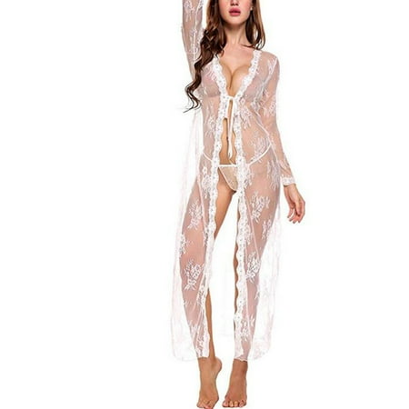 

Roliyen Women Sleepwear Set Lingerie For Women Long Lace Dress Sheer Gown See Through Kimono Robe