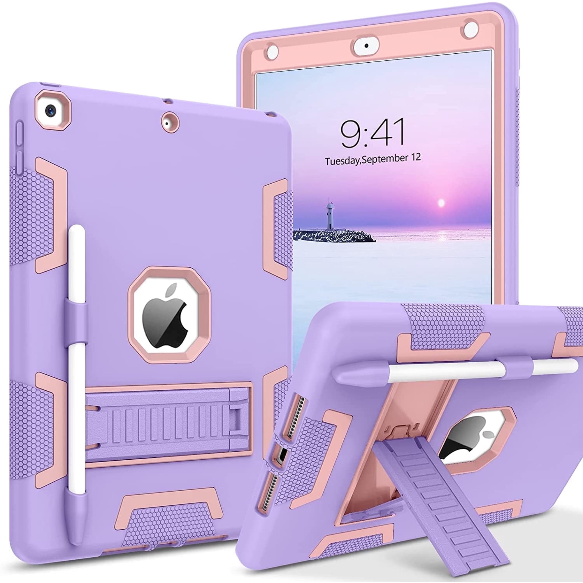 BENTOBEN Case for iPad 9th Gen with Pencil Holder, Compatible with iPad 8th/ 7th Gen, 10.2" Pc Tpu Shockproof Rugged Shockproof Kickstand Hybrid Bumper Protective Cover