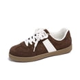 thumbnail image 3 of Domuza Women's Retro Suede Low Top Sneakers, Color Block Stripe Lace Up Casual Walking Shoes, Classic Comfort Fashion Sneakers for Daily Outdoor Wear Brown 7.5（EU-39）, 3 of 5