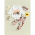 thumbnail image 2 of jxxiatang Pretty Baby Girls Fall Outfit with Letters Print Romper, Flower Pants, and Headband, 2 of 9
