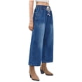 thumbnail image 5 of High Waist Women Elastic Waist Casual Ankle Capris Straight Denim Pants Drawstring Jeans, 5 of 5