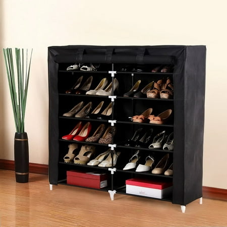 Ktaxon 7 Tiers Black  Portable Shoe Rack Closet Fabric Cover Shoe Storage Organizer