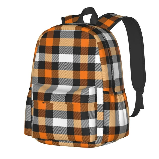 Disketp Orange Plaid Mochila Escolar de Gran Capacidad y Peso Ligero, Mochila de Viaje Ideal para Escuela, Trabajo y Uso Diario, Cómoda y con Estilo