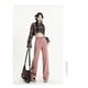 thumbnail image 1 of Pantalones vaqueros de estilo Y2K para mujer, pantalón de cintura alta, doble botonadura, color rosa, con bordes sin rematar, piernas anchas, diseño elástico a la moda, 1 of 5