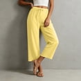 thumbnail image 4 of BLVB Cotton Linen Capri Pants for Women Casual Summer Drawstring Elastic High Waist Capris Wide Leg Cropped Trousers with Pockets, 4 of 9