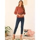 thumbnail image 4 of Top peplum para mujer Blusa con cintura fruncida de media manga abullonada naranja XS, 4 of 6