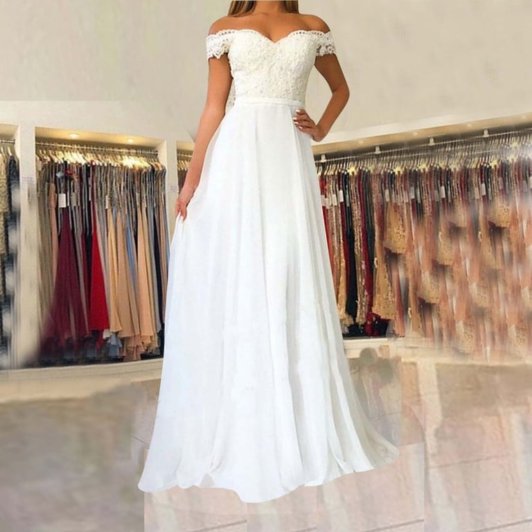 Fesfesfes Women Dress Casual Off Shoulder One Shoulder White Lace Evening  Party Dress - Walmart.com