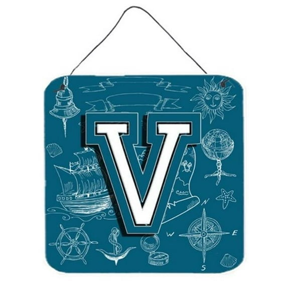 Letter V Sea Doodles Initial Alphabet Wall and Door Hanging Prints