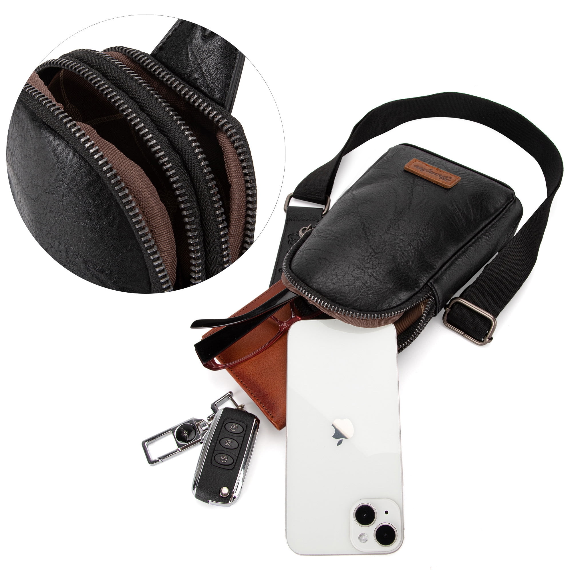 Wrangler Crossbody Sling Bags for Women Cross Body Fanny Pack Purse with Detachable Strap Zipper 7.5 "H, Black