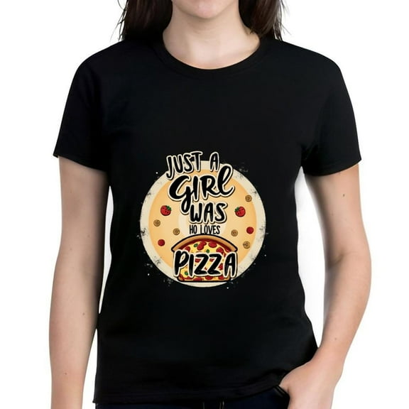 Cotton Short Sleeve T-Shirt for Women - " Just a Girl Who Loves Pizza " Graphic Design with Colorful Pepperoni and Fun Font