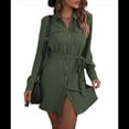 thumbnail image 1 of Vestido Camisero de Larga con Botones para Mujer, Informal, Holgado, con Cintura Ajustable y de . Verde S, 1 of 10