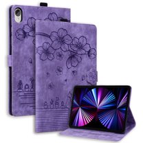 XYX Case for Lenovo Tab P11 2020/Tab P11 Plus 2021 11 inch, Cherry Blossom Cat PU Leather Folio Stand Magnetic Shockproof Protective Cover (Purple)