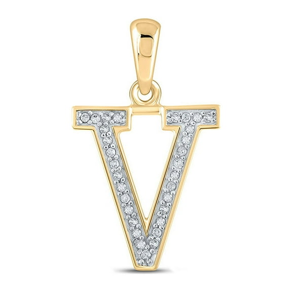 10kt Yellow Gold Womens Round Diamond Initial V Letter Pendant 1/20 Cttw