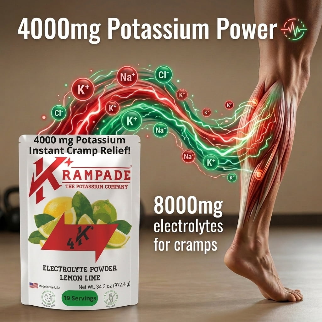 Krampade High Potassium Electrolyte Powder Supplement Lemon Lime Flavor Instant Cramp Relief 19-Serving