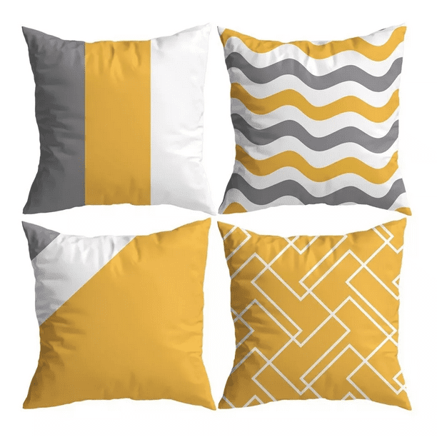 Juego de Fundas de Almohadas Estampadas Labg 45 × 45 Cm 4 Piezas colores Amarillo/Blanco/Gris
