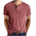 thumbnail image 2 of Vmvidoty Mens Casual Short Sleeve Henley Shirts Fashion Button T Shirts with Pocket Wine 3XL, 2 of 7