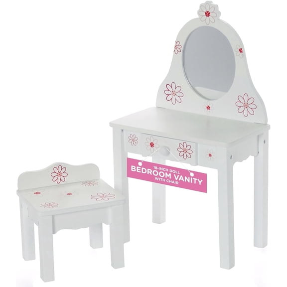 Emily Rose 18-inch Doll Bedroom Vanity with Chair - Floral Collection Compatible with American Girl Dolls